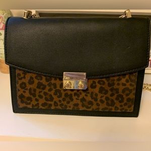 EXPRESS Black Leather Leopard Print Chain Shoulder Bag